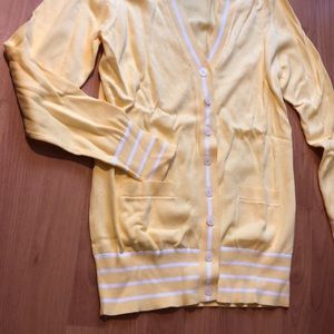 Cotton Brooks Brothers sunshine yellow and white button up cardigan